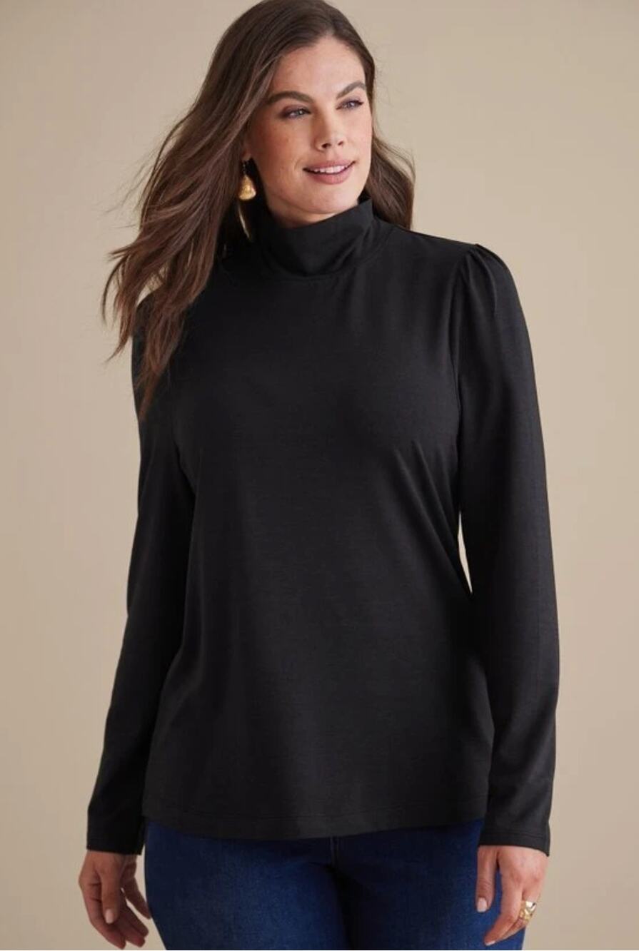 Soft Surroundings Emme Long Sleeve Turtleneck Top Black Size M